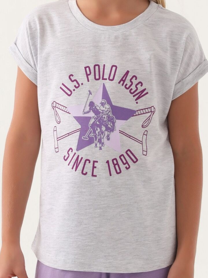 U.S. Polo Assn Lisanslı Starry Kar Melanj Kız Çocuk Pijama Takımı